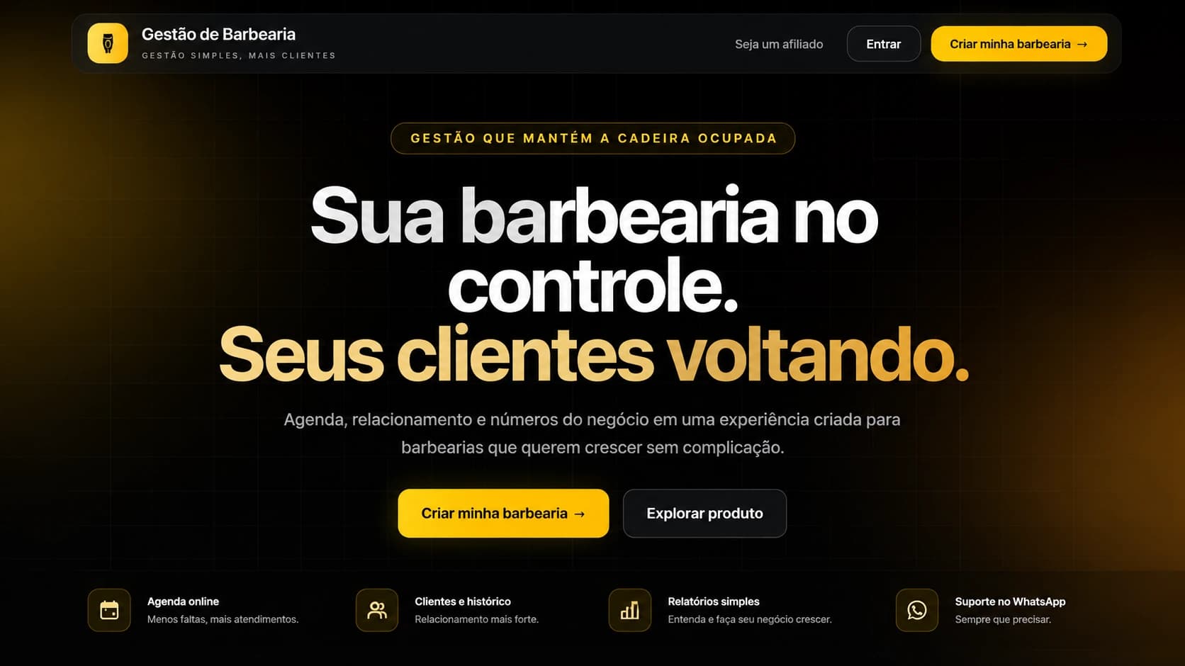 Captura do site Gestão de Barbearia