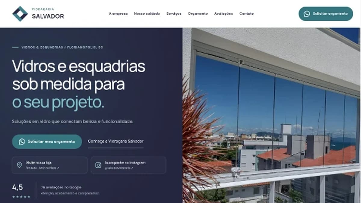 Captura do site Vidraçaria Salvador